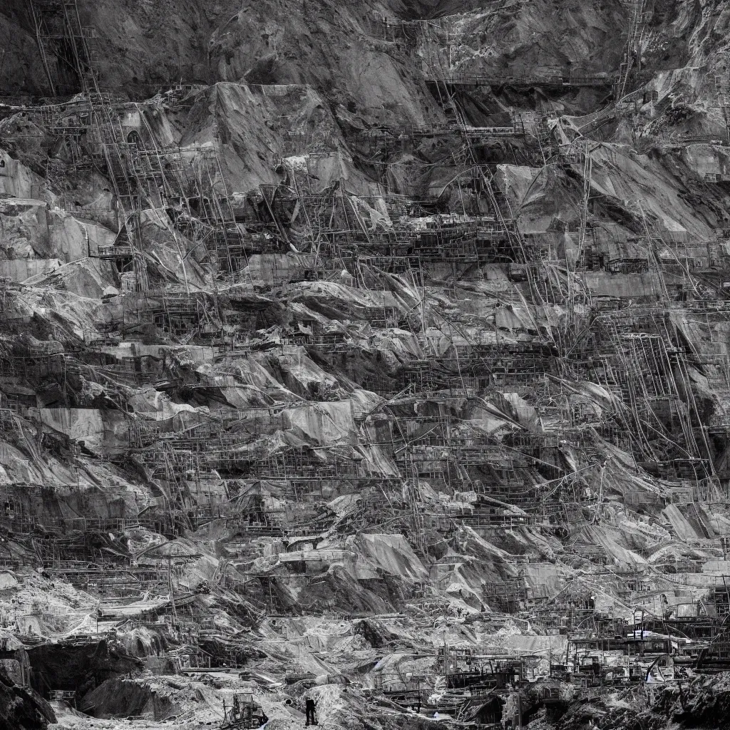 Image similar to dream of the mining tailing of chuquicamata by piranesi, composition, cinematic, rule, grid