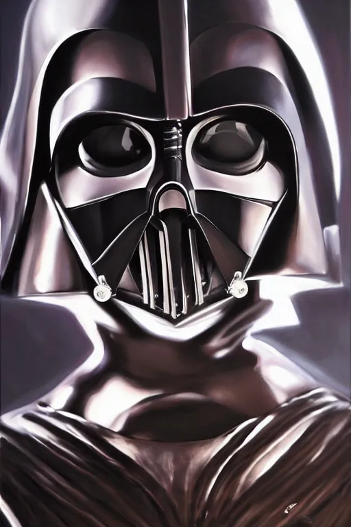 Image similar to 90% Lady Gaga, 10% Darth Vader, oil on canvas, intricate, portrait, 8k highly professionally detailed, HDR, CGsociety