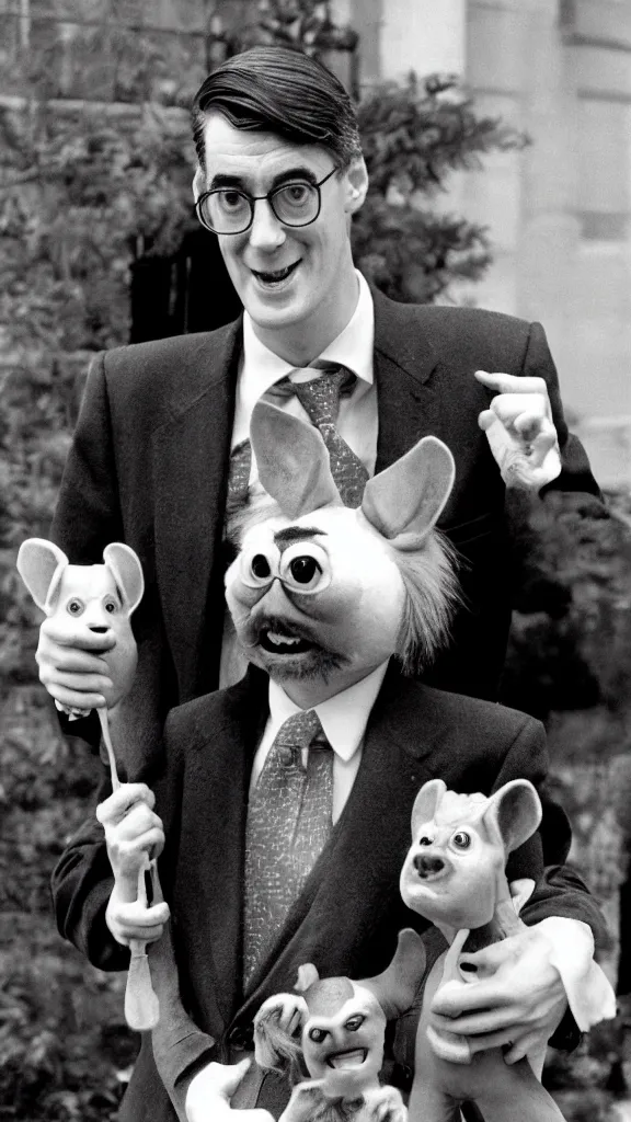Prompt: jacob rees - mogg with mogwai from the film gremlins