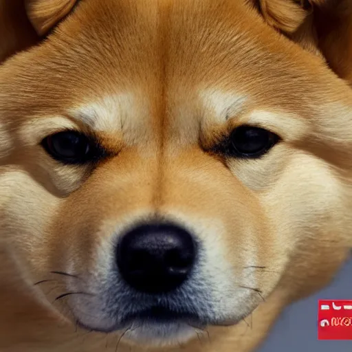 Prompt: studio photo of a gold medal ese with the face of a shiba inu, photorealistic, detailed, close - up photo, 4 k.