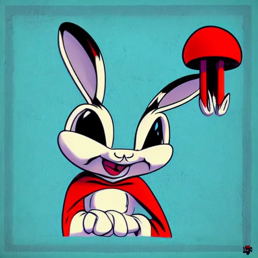 Image similar to magic mushroom, bugs bunny, nendroid, butcher billy style