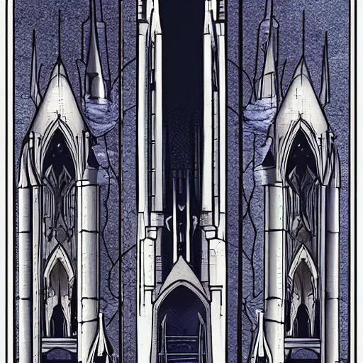 Prompt: cathedral-like space battleship gothic