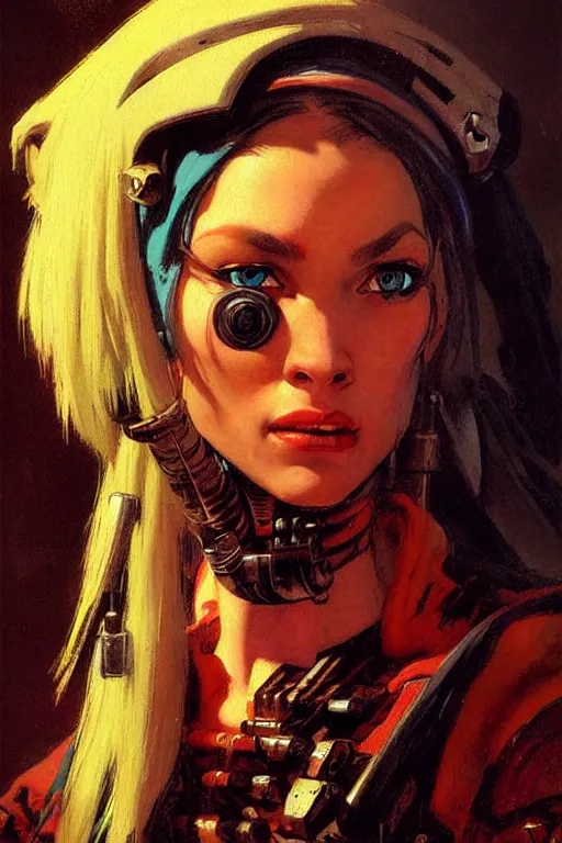 Prompt: full character portrait max mad cyberpunk warhammer 4 0 k, warrior marine the girl with the pearl earring character design, painting by gaston bussiere, katsuya terada, frank frazetta, tom of finland, trending on artstation
