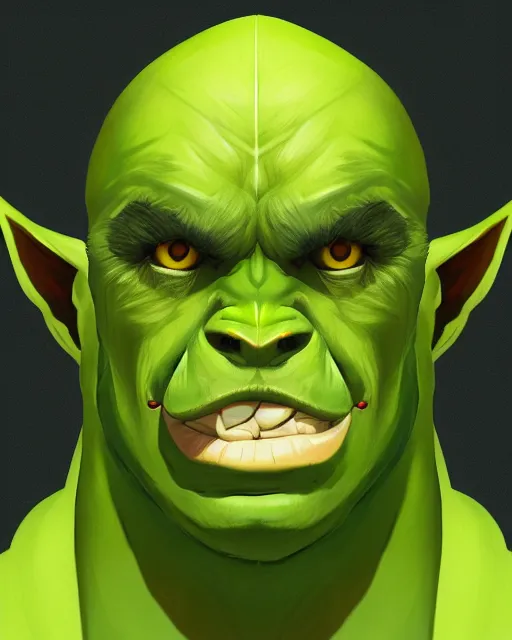 Image similar to « a portrait of a green orc, a character portrait by paul kelpe, reddit contest winner, sots art, ilya kuvshinov, 2 d game art, parallax »