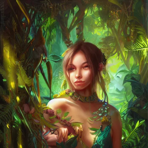 Image similar to at the heart of the jungle lies a mysterious secret, by ross tran, oil on canvas