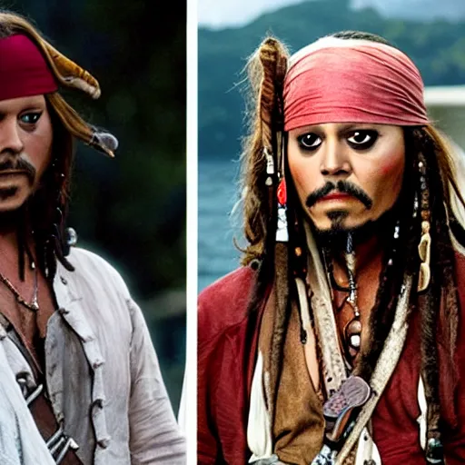 Prompt: bill murray plays jack sparrow, film still, promotional shot