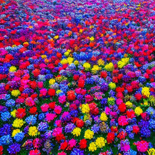 Image similar to Millions of colorful flowers blossoming, climax, overwhelming, brilliant, cinematic, epic, 8k, sharp focus