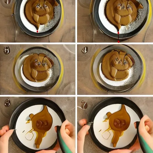 Prompt: making of an edible giraffe from noodles and soy sauce in 4 steps, each step is a progression from the last, from the beautiful'how to make food art step by step collection ', dslr