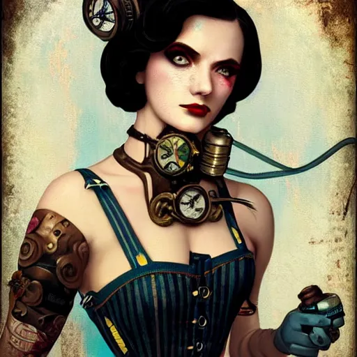 Image similar to lofi underwater bioshock steampunk portrait, wearing corset, Pixar style, by Tristan Eaton Stanley Artgerm and Tom Bagshaw.