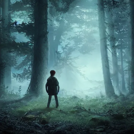 a lost boy in the woods, horror, eldritch, unreal | Stable Diffusion