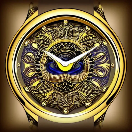 Prompt: golden intricate alien watch face, digital art