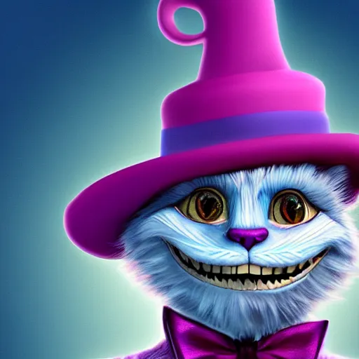 Image similar to The Cheshire Cat dressed up as Willy Wonka, digital art, trending on artstation