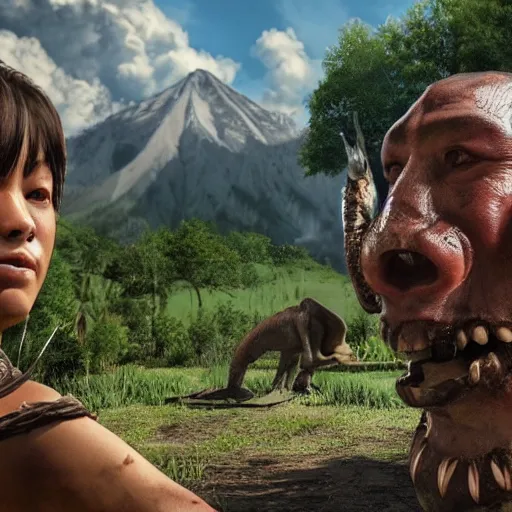 Prompt: ultra - photorealistic, a new game play from battle royale game called prehistoric survivor, intricate details, sharp focus, perfect baroque like real project, symmetrical realistic, perfect face and anatomy ultra - details, 4 k, uhd, beautiful random content position, perfect emotion, balance