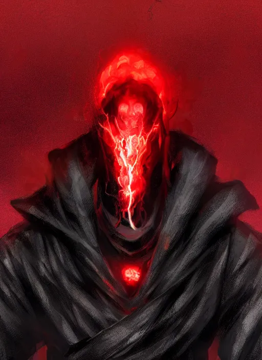 Image similar to half body portrait of an evil deity, a squid man in black mask and black rugged long trench coat made of smoke, red aura, tentacles. in style of yoji shinkawa and hyung - tae kim, trending on artstation, dark fantasy, great composition, concept art, highly detailed, dynamic pose.