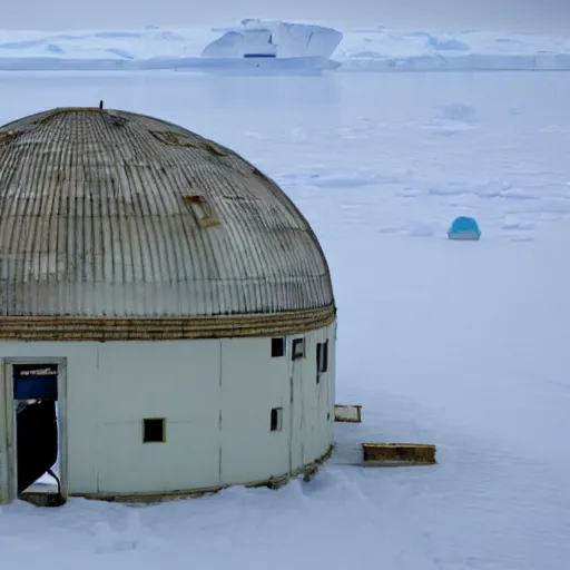 Prompt: a derelict research station in antarctica, moon