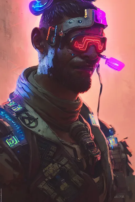 Image similar to soldier from apex legends, cyberpunk futuristic neon. decorated with traditional japanese ornaments by ismail inceoglu dragan bibin hans thoma greg rutkowski alexandros pyromallis nekro rene maritte illustrated, perfect face, fine details, realistic shaded, fine - face, pretty face