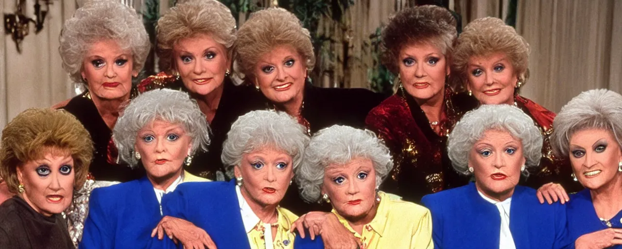 Prompt: Donald trump on The Golden Girls h.q. tv still”