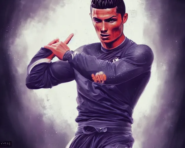 Image similar to A strong magician who looks like cristiano ronaldo, fantasy art, in the style of tony start, illustration, epic, fantasy, intricate, elgant, highly detailed, digital painting, artstation, concept art, smooth, sharp focus