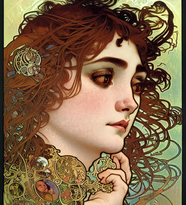 Prompt: realistic detailed face portrait of a tigress by alphonse mucha, ayami kojima, amano, greg hildebrandt, mark brooks, and ernst haeckel, golden ratio, face in focus, art nouveau, neo - gothic, gothic, neoclassical,