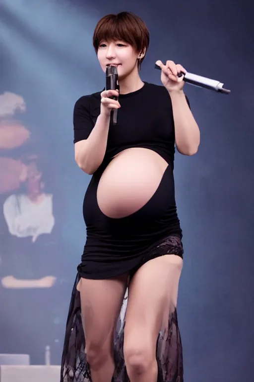 Prompt: Photograph of pregnant Jeon Jungkook on stage