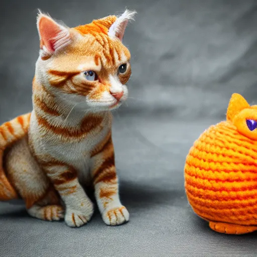 Image similar to tiny adorable purple fantasy dragon cuddles an orange tabby cat, realistic, orange tabby cuddles purple dragon, award - winning photography