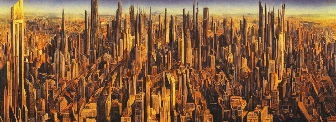 Image similar to a surreal painting of a cityscape by Ernst Fuchs, soft colors, dramatic lighting, smooth, sharp focus, extremely detailed