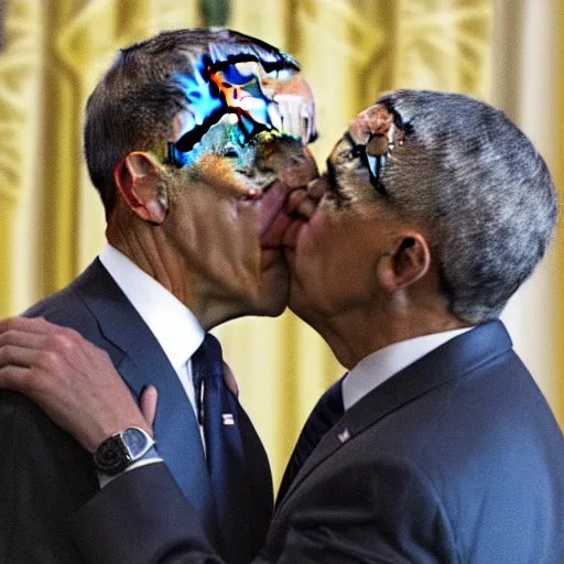 Prompt: obama kissing donald trump, detailed, high quality picture, 4k