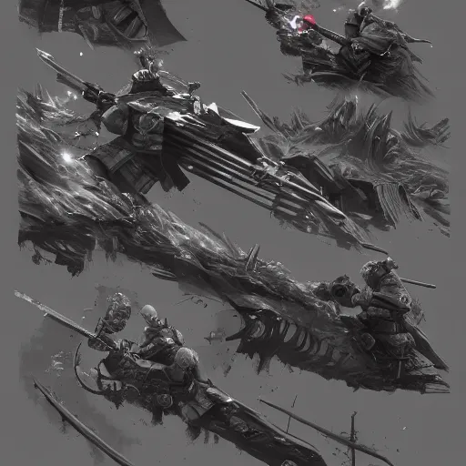 Image similar to detailed detailed concept art of a battlefield between samurai, trending on artstation