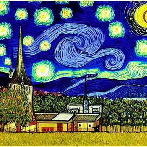 Image similar to asheville skyline in the style of starry night, by vincent van gogh