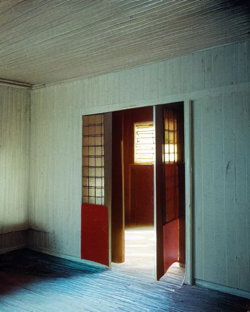 Prompt: the empty interior of a house in devonshire that was built in the 1 9 7 0 s, painterly, offset printing technique, photographed on kodachrome by brom, robert henri, walter popp, cinematic lighting, various refining methods, micro macro autofocus, ultra definition, award winning photo