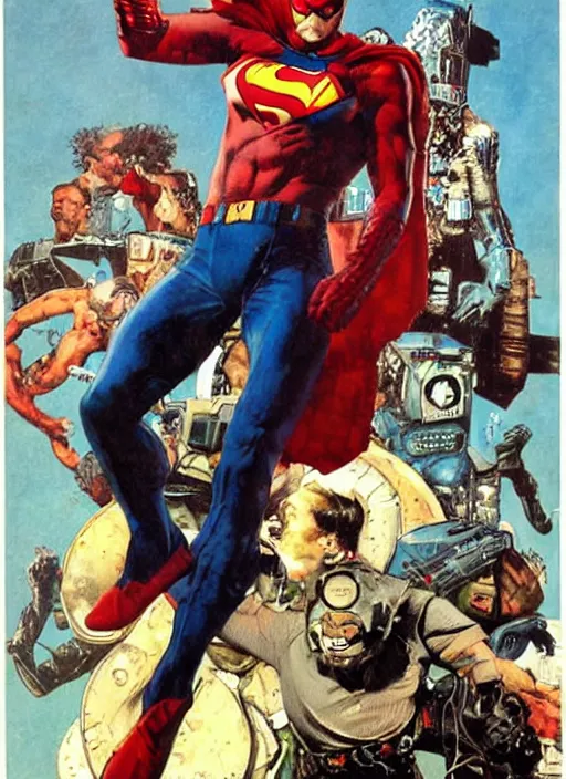 Prompt: full body and head portrait of a new hybrid superhero, dynamic action, painted by norman rockwell and phil hale and greg staples and tom lovell and frank schoonover and jack kirby