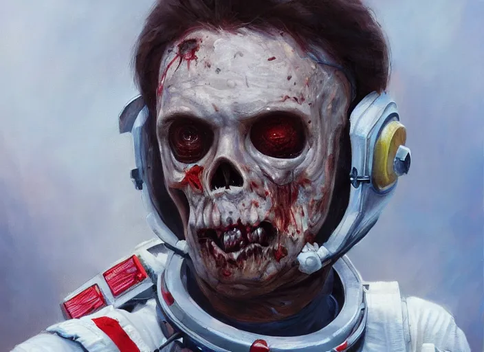 Image similar to portrait art of zombie astronaut, concept art oil painting by Jama Jurabaev, extremely detailed, brush hard, artstation