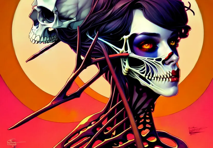 Image similar to artgerm, joshua middleton comic cover art, psychedelic triangular skeletal calcification fungus lich, full body, symmetrical eyes, symmetrical face, long curly black hair, on a pirate ship background, warm colors