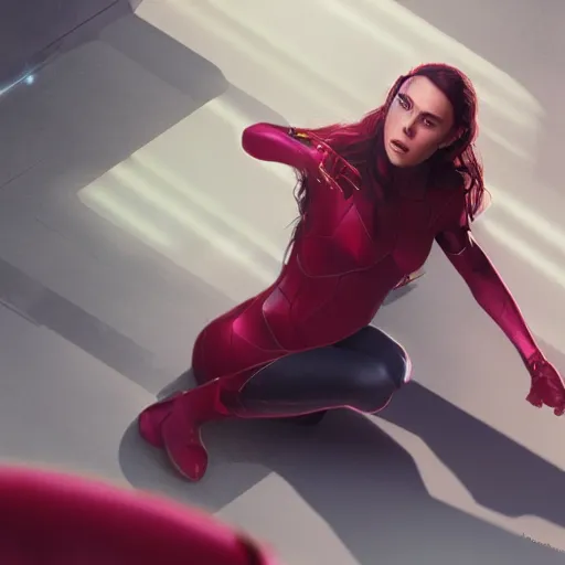 Prompt: still of scarlet witch creating a barrier around herself, photorealistic art style, futurism aesthetic, artstation, cgsociety contest winner