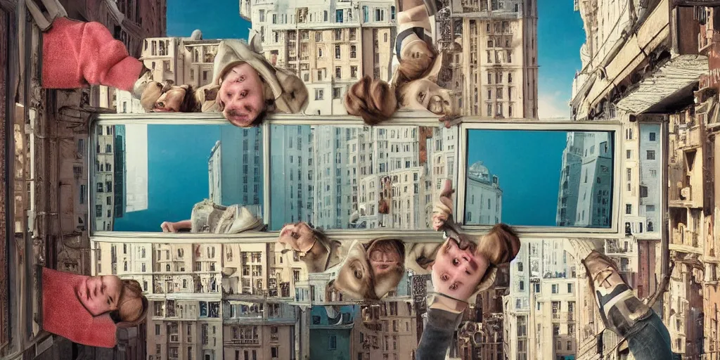 Prompt: a very high resolution image from a new movie, upside - down building, mirror, beautiful scenery, photorealistic, photography, directed by wes anderson