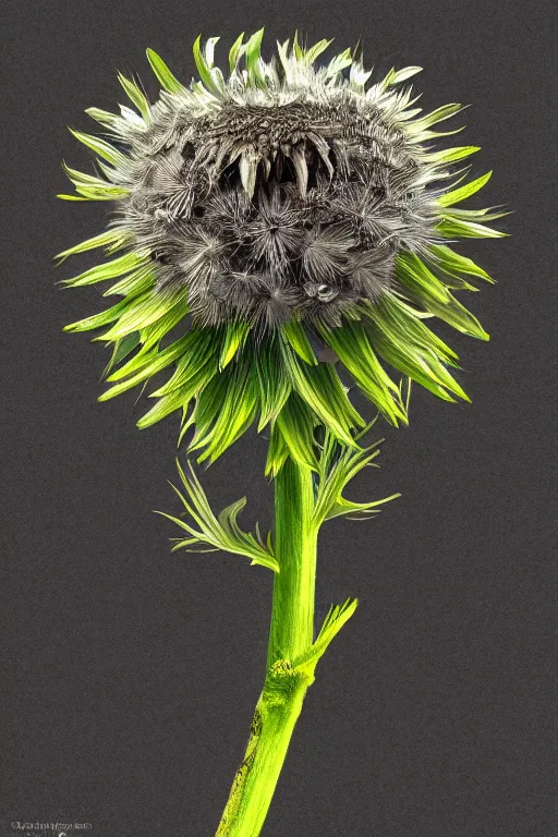 Image similar to a artichoke thistle dandelion monster, highly detailed, digital art, sharp focus, trending on art station