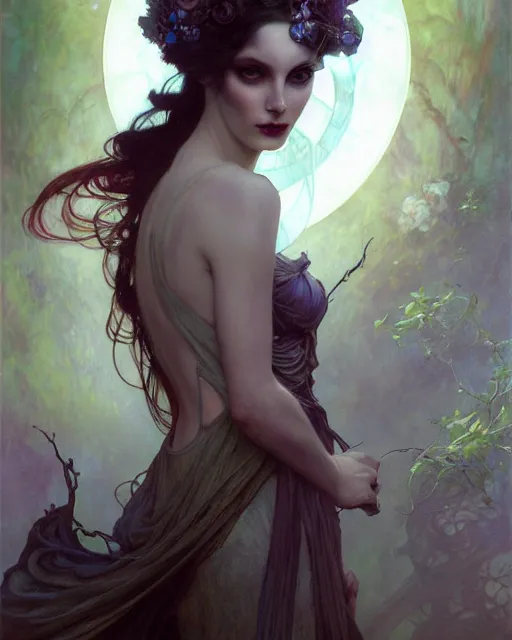 Image similar to daniel gerhartz, wlop, tom bagshaw, alfons mucha, detailed portrait digital painting of a beautiful serious villainess wearing fantasy clothing like liliana vess, villainess has black angel wings, evil mood, hellish battlefield in the background, embers flying, unreal engine, hyper realism, realistic shading, cinematic composition, blender render, ultrawide shot