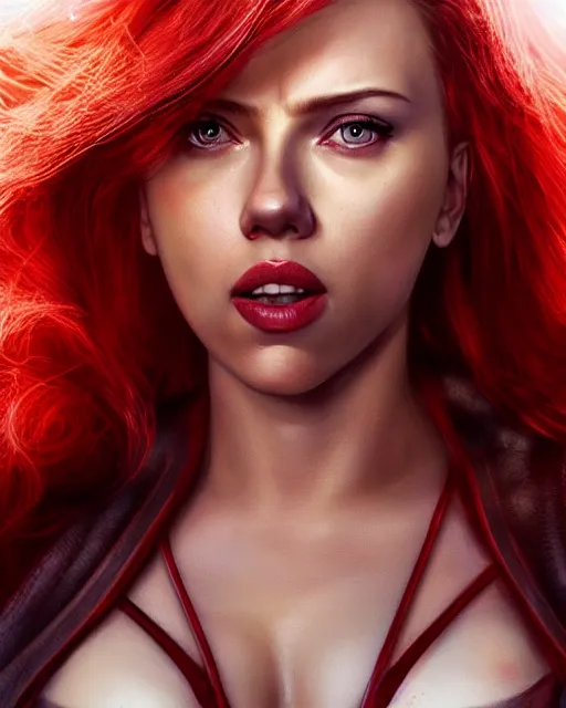 Image similar to scarlett johansson portraying a beautiful shanna the she devil from marvel, beautiful scarlett johansson shanna the she devil from marvel comics, movie, hyper realistic, hollywood promotional image, imax, 8 k