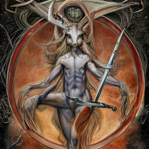 Image similar to detailed and sharp sagittarius artistic zodiac artwork, mystic style, detailed, 8 k, detailed, symmetrical, by brian froud