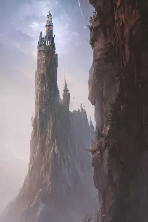 Prompt: a beautiful detailed fantasy magical wizard's tower, elegant, digital painting by greg rutkowski, craig mullins, syd mead, artgerm, artstation, sharp focus