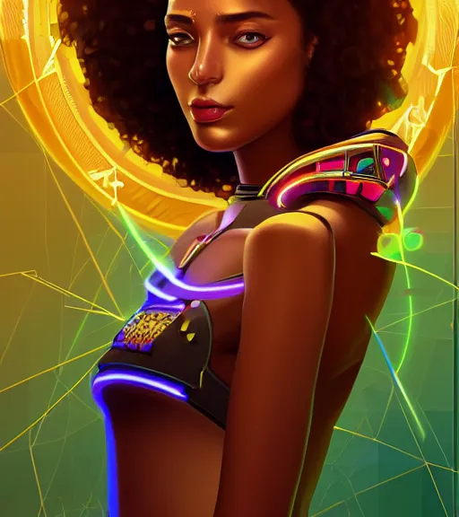 Image similar to symmetry!! egyptian princess of technology, solid cube of light, hard edges, product render retro - futuristic poster scifi, lasers and neon circuits, beautiful brown skin woman egyptian princess, intricate, elegant, highly detailed, digital painting, artstation, concept art, smooth, sharp focus, illustration, dreamlike, art by artgerm