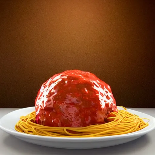 Image similar to hyperrealistic mixed media high resolution image of Danny DeVito as a greasy sauce covered meatball on a plate of spaghetti, stunning 3d render inspired art by István Sándorfi and Greg Rutkowski and Unreal Engine, perfect symmetry, dim volumetric lighting, 8k octane beautifully detailed render, post-processing, extremely hyper-detailed, intricate, epic composition, highly detailed attributes, highly detailed atmosphere, full body shot, cinematic lighting, masterpiece, trending on artstation, very very detailed, masterpiece, stunning, flawless structure, lifelike texture, perfection,