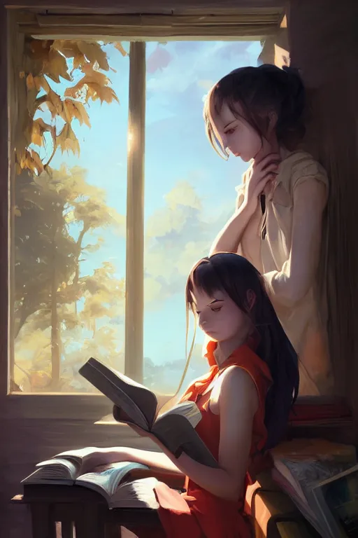 prompthunt a cute anime girl reading a book on a cloud relaxing misty  glows digital art hazy foggy ambient lighting 8 k neon synthwave