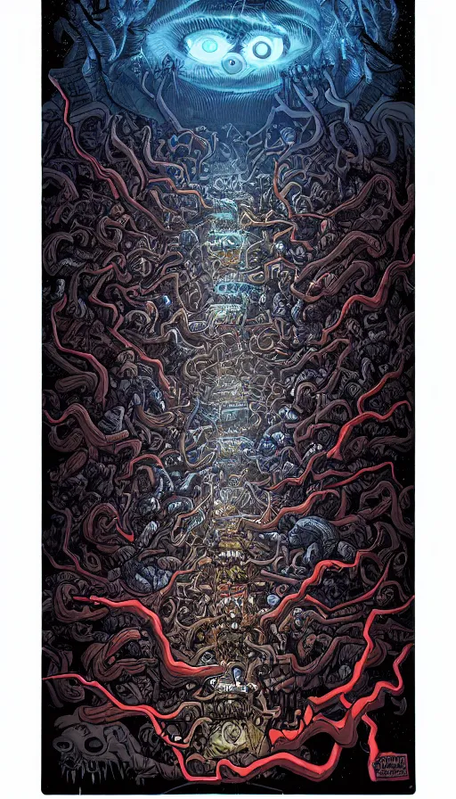 Prompt: a storm vortex made of many demonic eyes and teeth, by dan mumford,