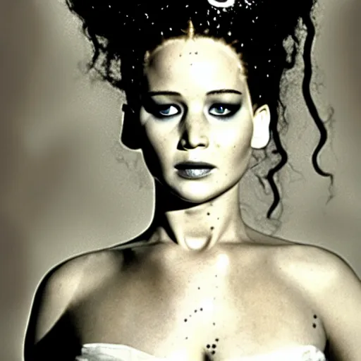 Image similar to jennifer lawrence, still from the movie bride of frankenstein