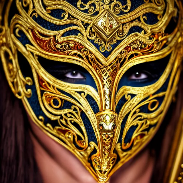 Prompt: female warrior with ornate venetian mask highly detailed, 4 k, hdr, close up, portrait, smooth, sharp focus, high resolution, award - winning photo