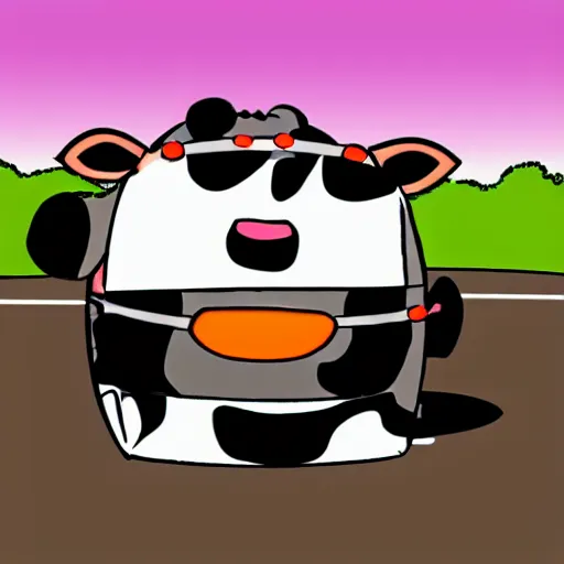 Prompt: cow driving a car, comics style, 4 k