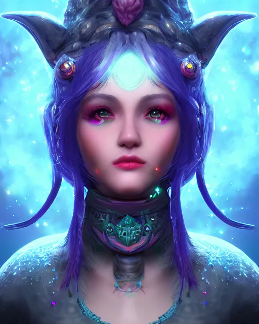 Image similar to ultradetailed rpg character portrait of a cute nebulapunk witch, digital art,, intricate, sharp focus, trending on artstation hq, deviantart, volumetric lighting, unreal engine, octane render