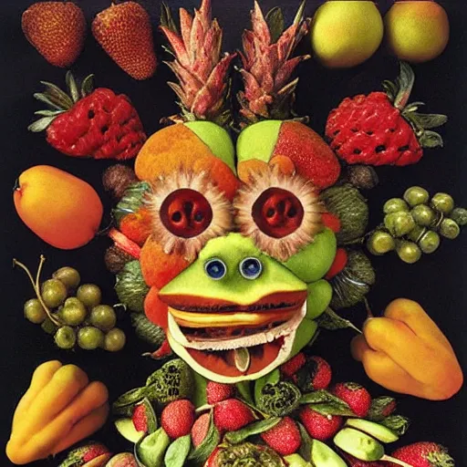 Image similar to giuseppe arcimboldo, fruit monster, new scifi movie