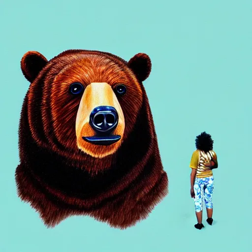 Prompt: a painting of a bear in front of a large screen, a digital rendering by chinwe chukwuogo - roy, behance, neo - dada, behance hd, 3 d, maximalist